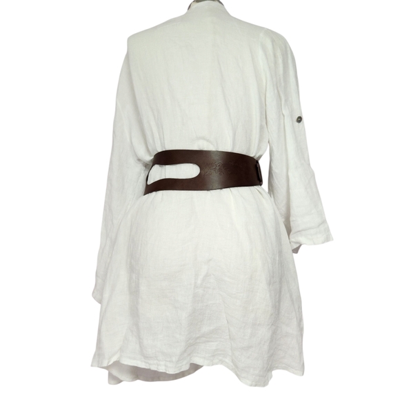 Elegant White Open-Front MARINA GIGLI Linen Cardigan - Picture 5 of 13